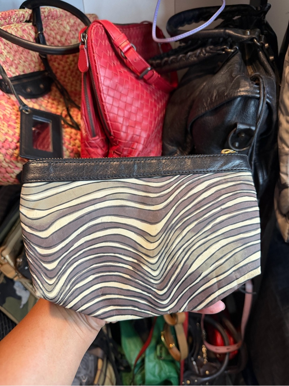 Tory Burch Zebra-Print Cosmetic Pouch - Black and Cream
